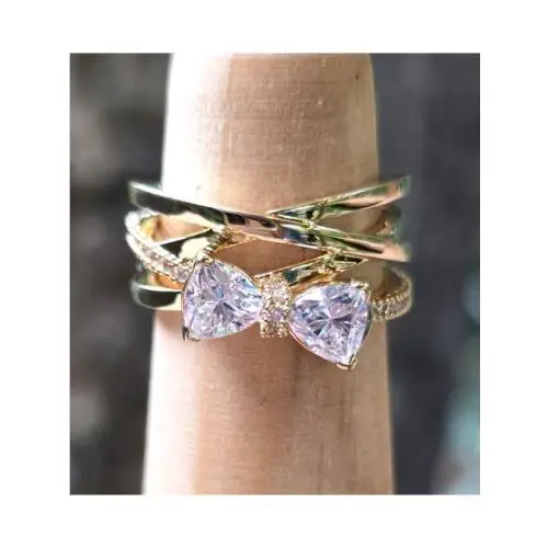 Pandora Sparkling Bow Crossover Band Ring 4.5 14K Gold Plating 163511C01-48