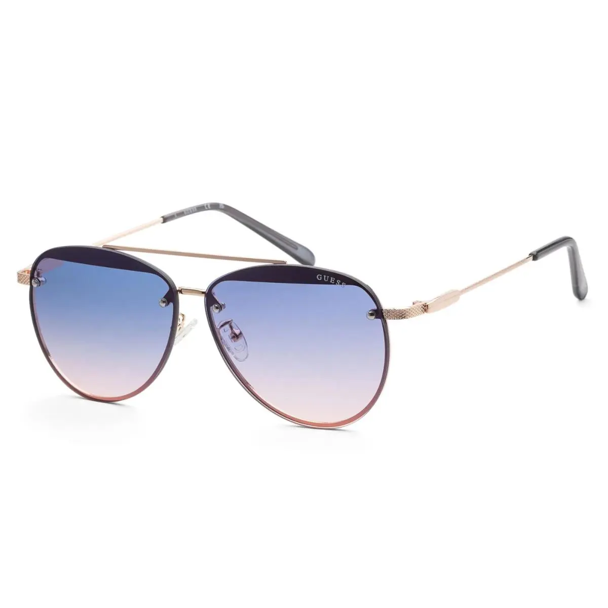 Guess R2406 Shiny Rose Gold Blue Gradient Pilot Womens Sunglasses 63 mm