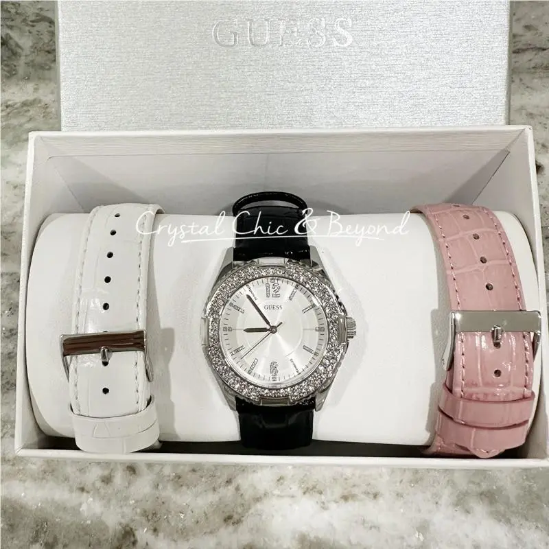 Guess Watch Set with Three Interchangeable Leather Straps U0069L3