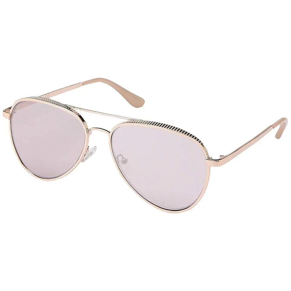 Guess R2820 Aviator Womens Shiny Rose Gold Bordeaux Mirror Sunglasses 59 mm