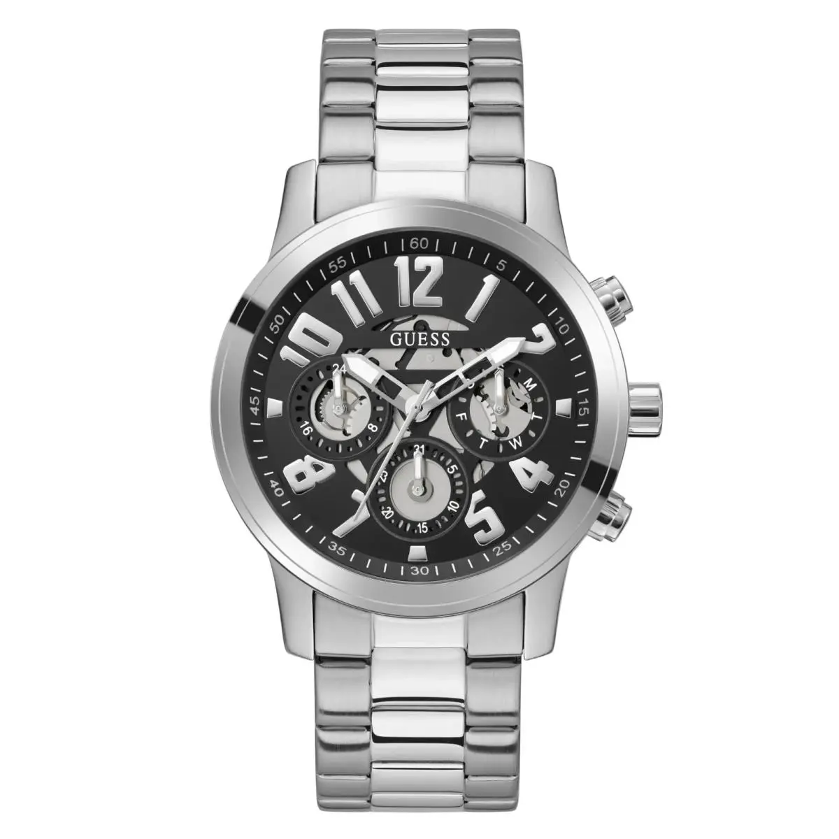 Guess Men Parker Silver Round Dial Multi-function Watch - GW0627G1