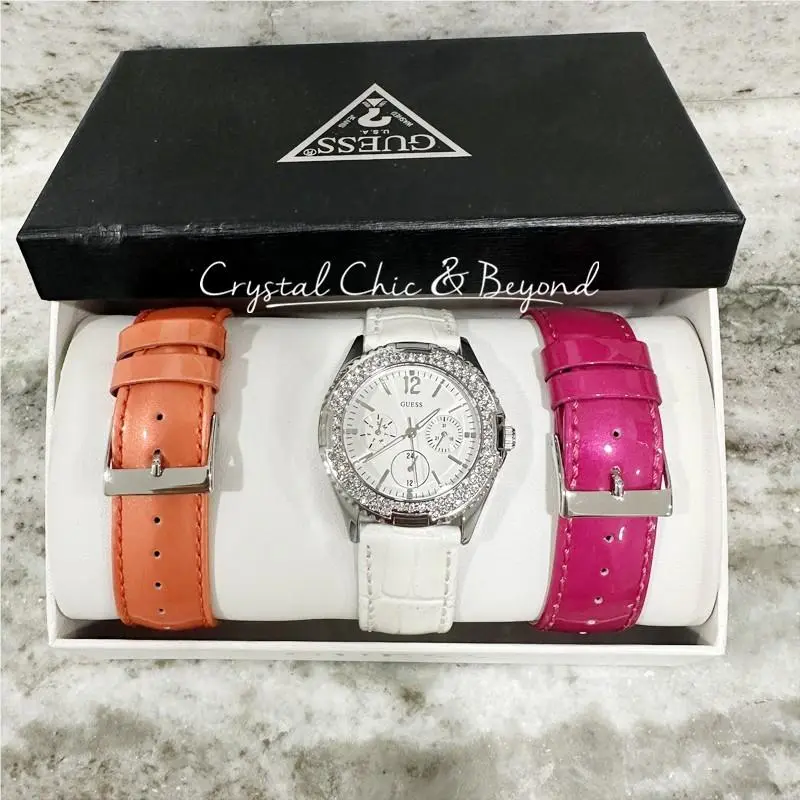 Guess Watch Set Interchangeable Straps White Pink Orange U12624L2