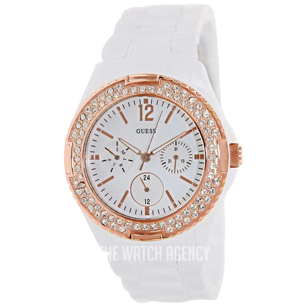 Guess White Plastic Rose Gold-tone 3 Dials Watch U0062L6