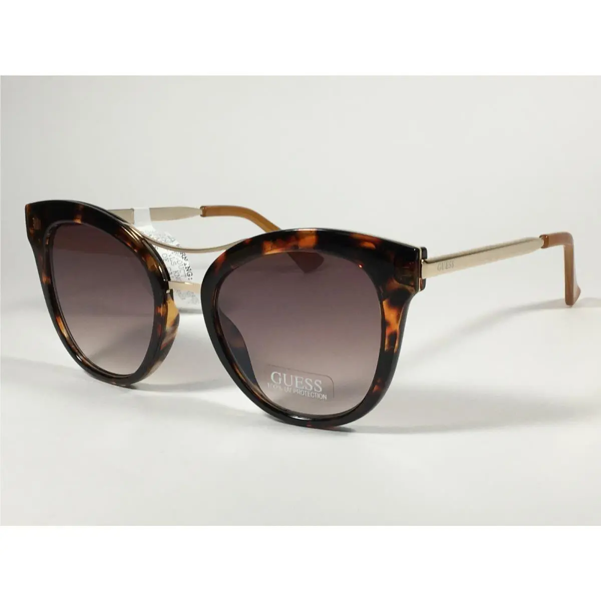 Guess GF0304 52G Round Cat Eye Sunglasses Gold Brown Tortoise / Brown Gradient