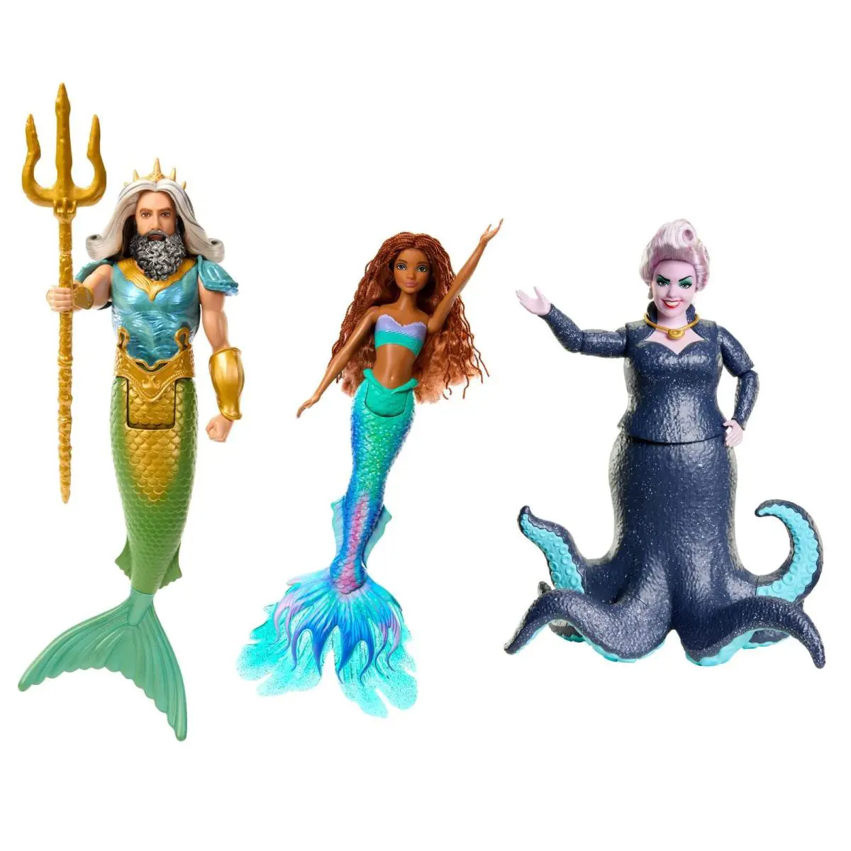 Disney The Little Mermaid Ariel King Triton Ursula 3 Fashion Dolls Gift Set