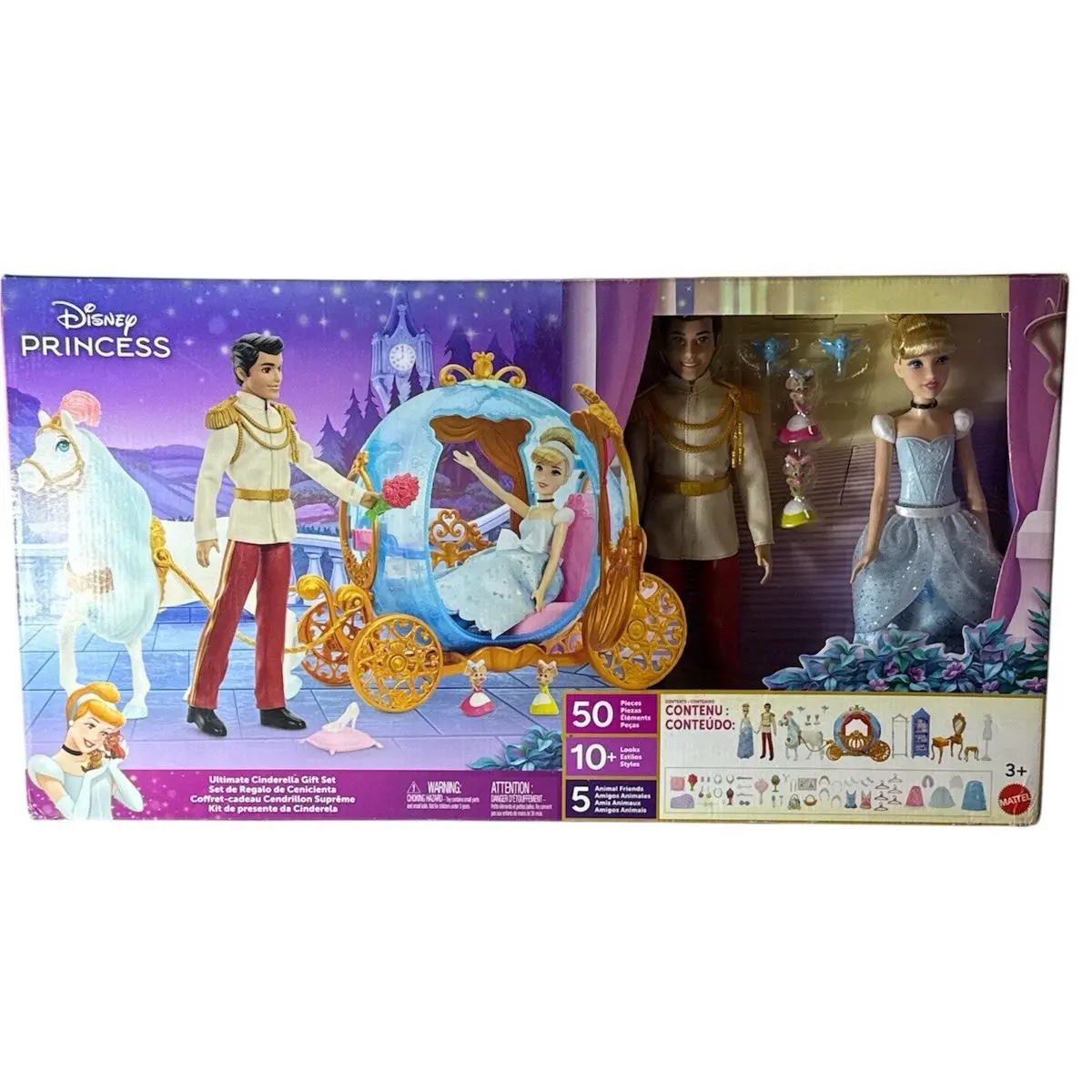 Disney Princess Ultimate Cinderella Gift Set Mattel 50+ Pieces Carriage Dolls