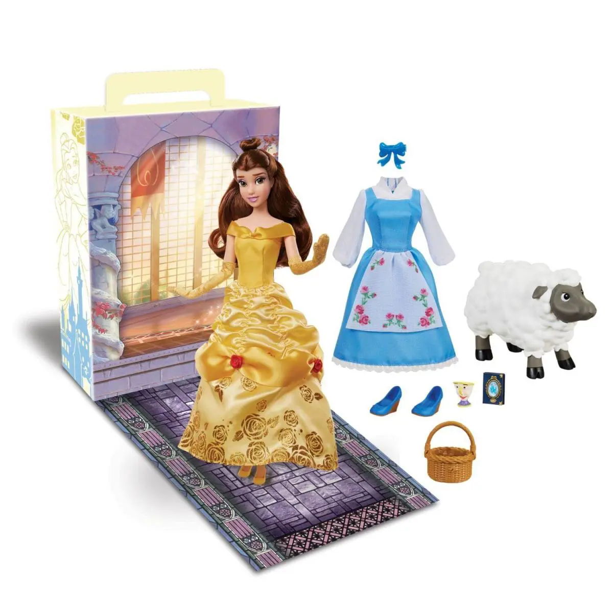 Belle Doll Playset with Gown Accessories and Interactive Packaging Disney