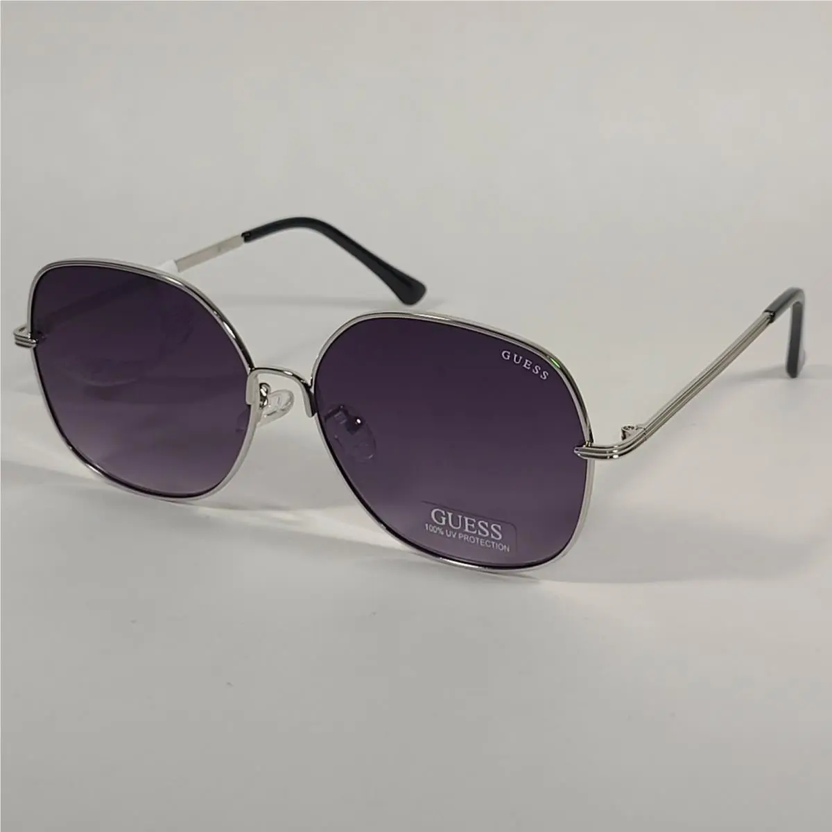 Guess GF0385 10B Women`s Butterfly Sunglasses Silver Tone Metal Smoke Gradient