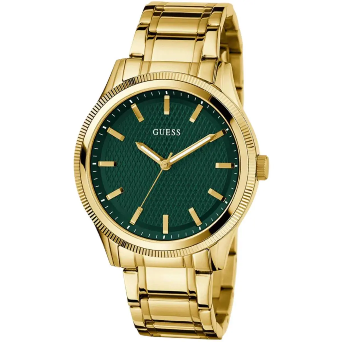 Guess Men`s Watch Dex Quartz Green Dial Yellow Gold Steel Bracelet GW0626G2