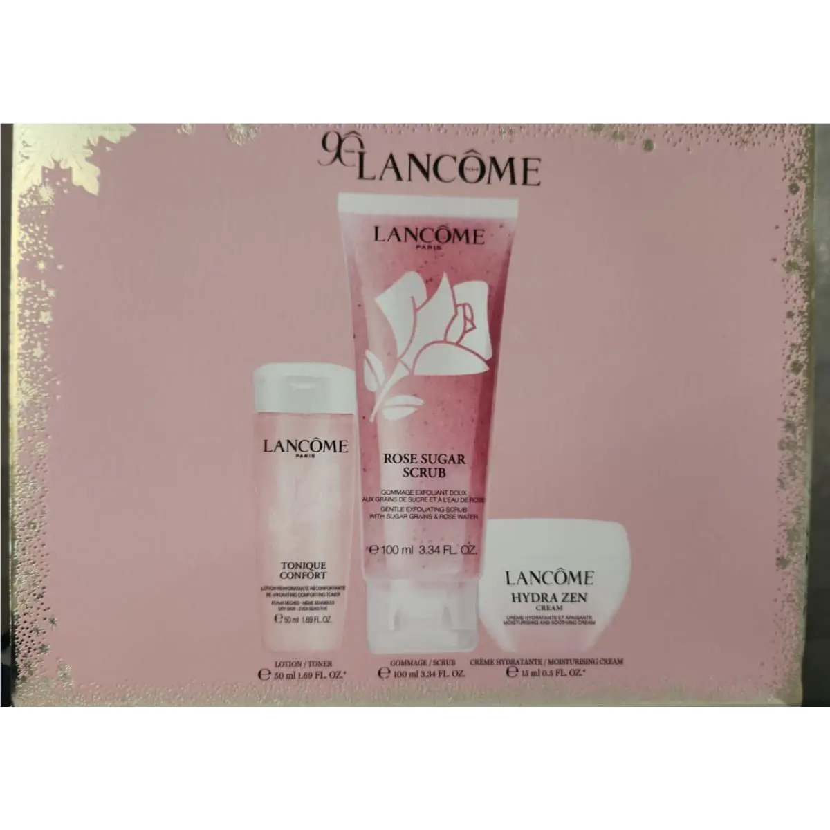 Set Lancome Rose Sugar Scrub 100ml + Tonique Confort 50ml + Hydra Zen Cream 15ml
