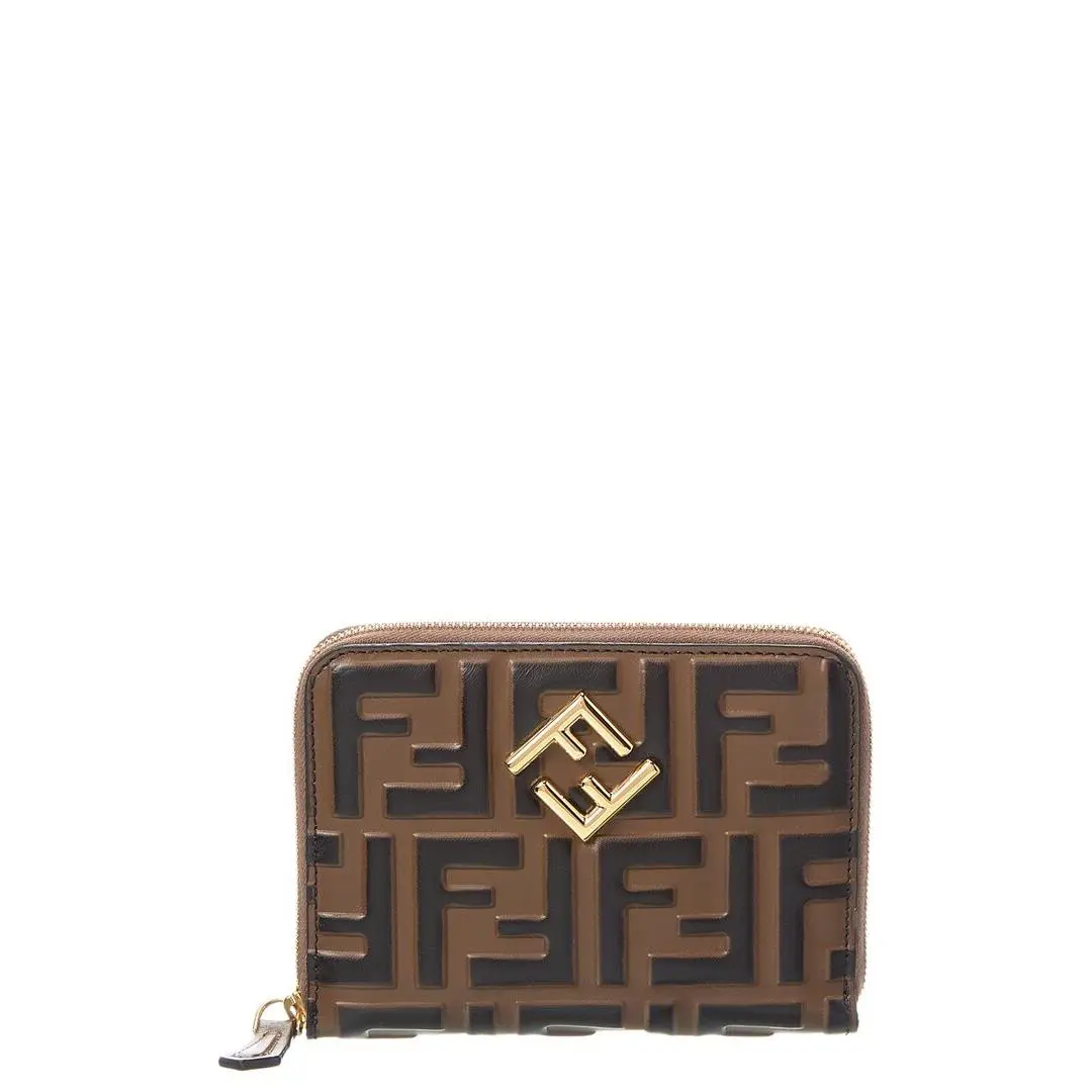 Fendi Ff Diamonds Leather Zip Around Medium Wallet Women`s Brown