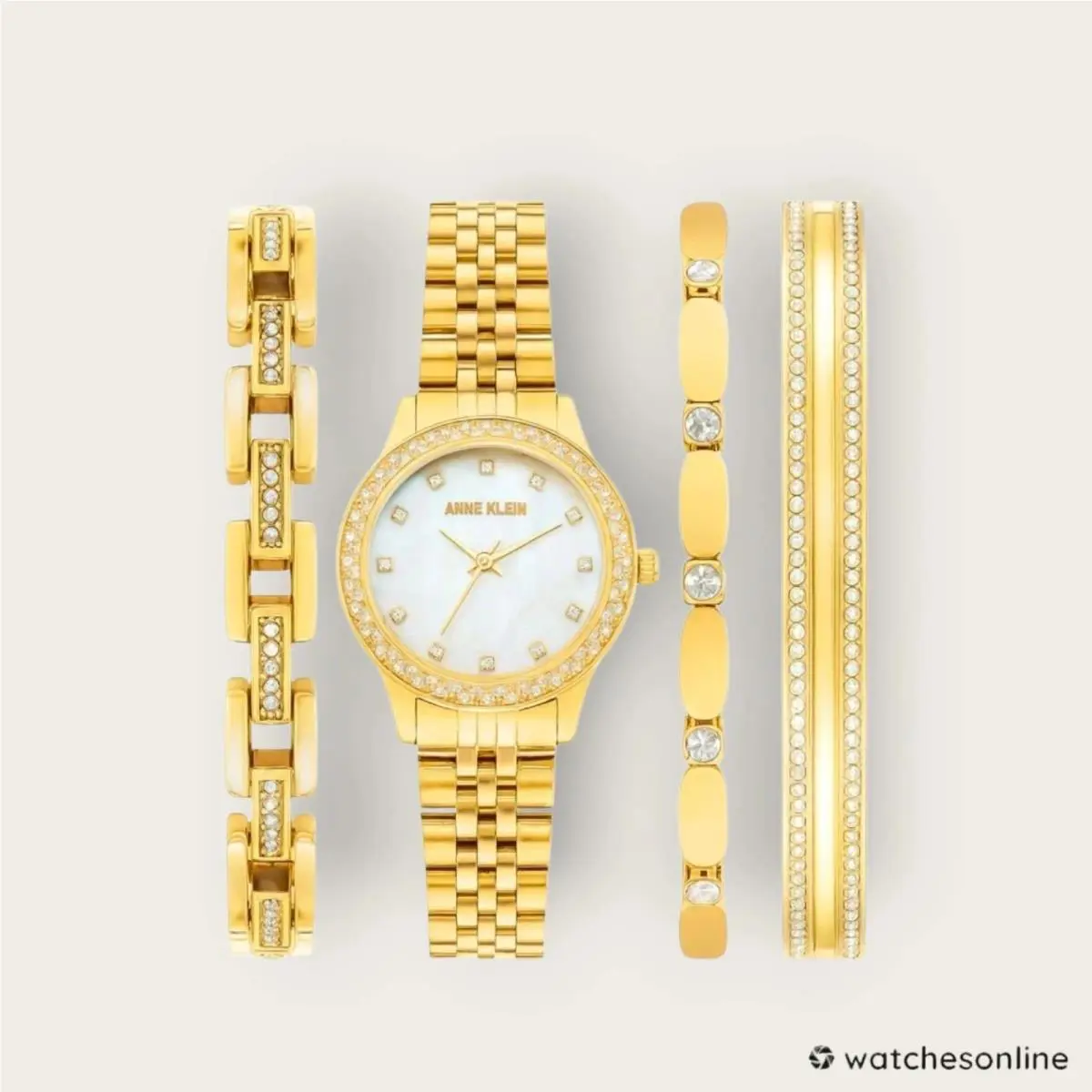 Anne Klein York Crystal Accented Women`s Watch Bracelet Set 12-7788GPST