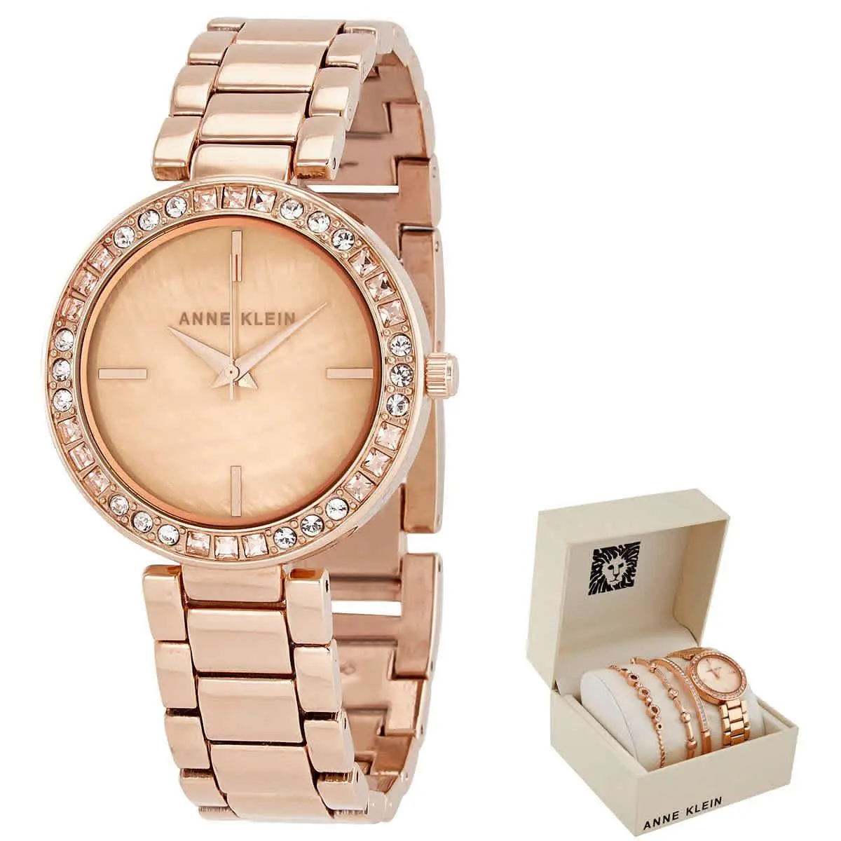 Quartz Crystal Rose Dial Ladies Watch and Bracelet Set AK/3358RGST by Anne Klein