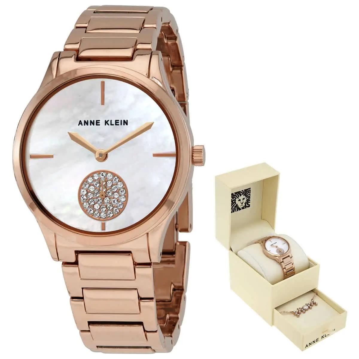 Quartz Mop Dial Ladies Watch and Necklace Set 3674RGST by Anne Klein