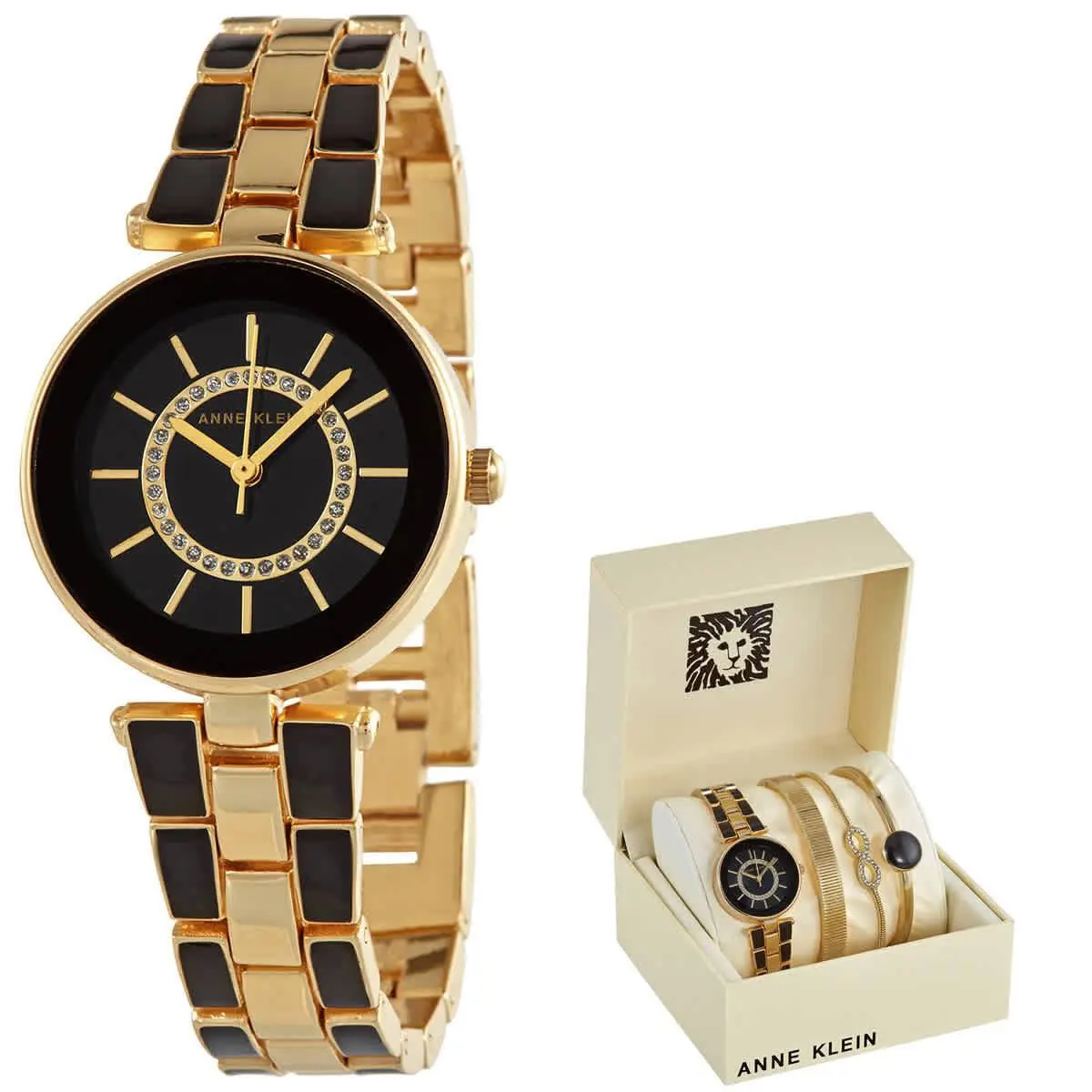 Quartz Black Dial Ladies Watch and Bracelet Set AK/3286BKST by Anne Klein