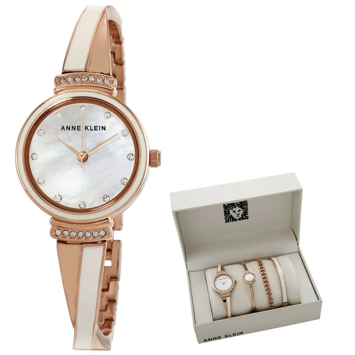 Quartz Crystal White Dial Watch and Bracelet Set AK/2216RWST by Anne Klein