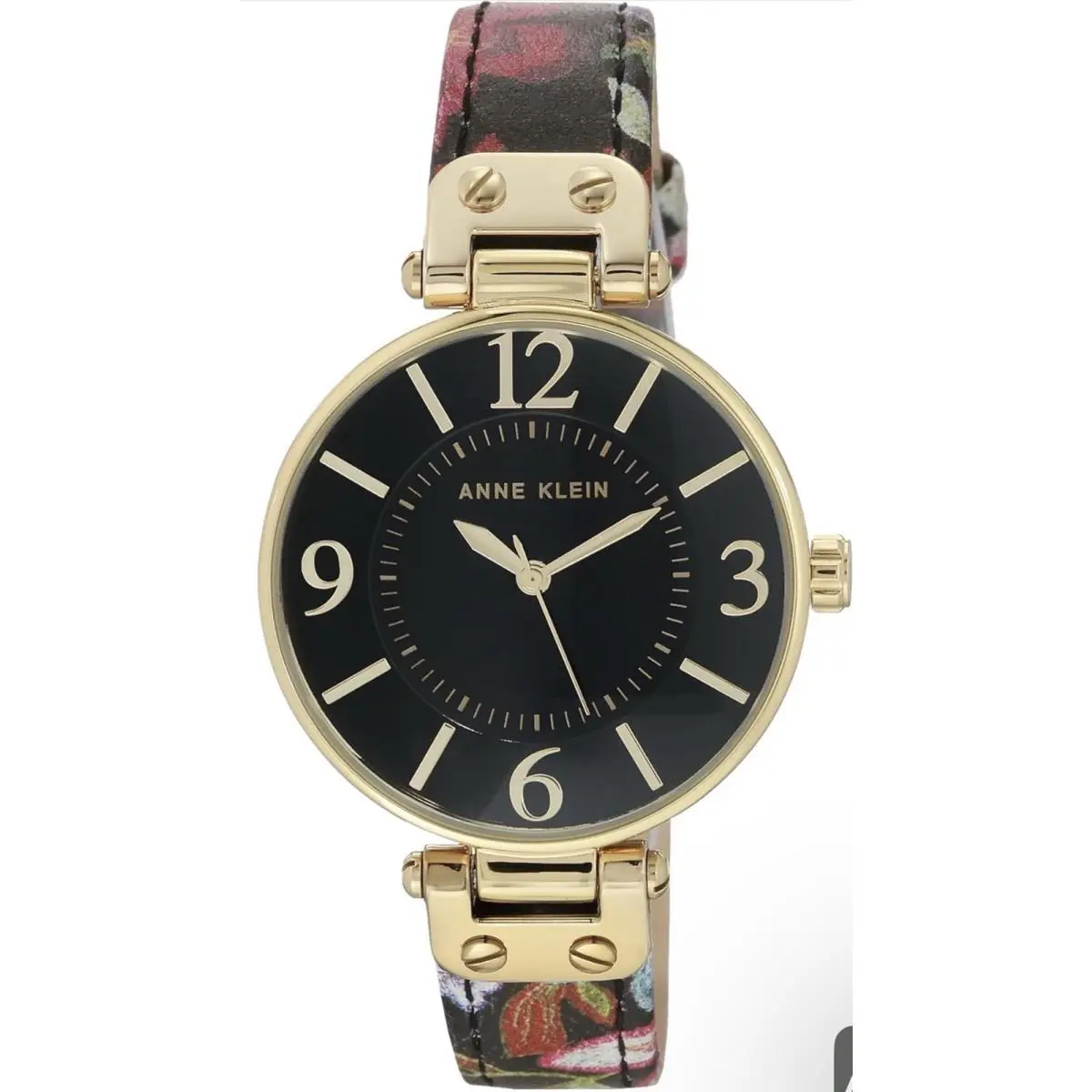 Anne Klein Women`s Leather Strap Watch Floral Band