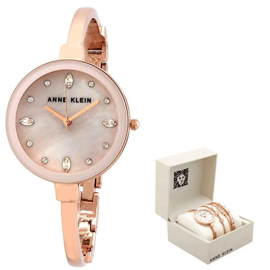 Light Pink Dial Rose Gold-tone Ladies Watch and Bracelet Set 3352PKST by Anne Klein