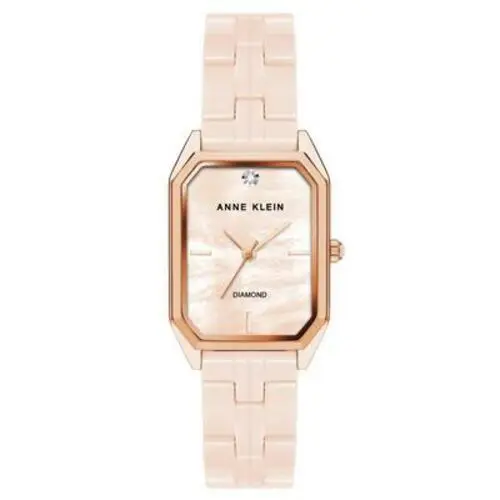 Women`s Octagonal Ceramic Diamond Dial Watch by Anne Klein