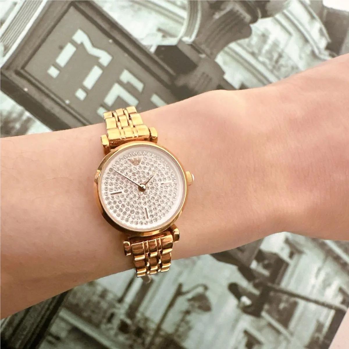 Emporio Armani AR11266 Ladies Watch Gianni T-bar with White Crystals Dial