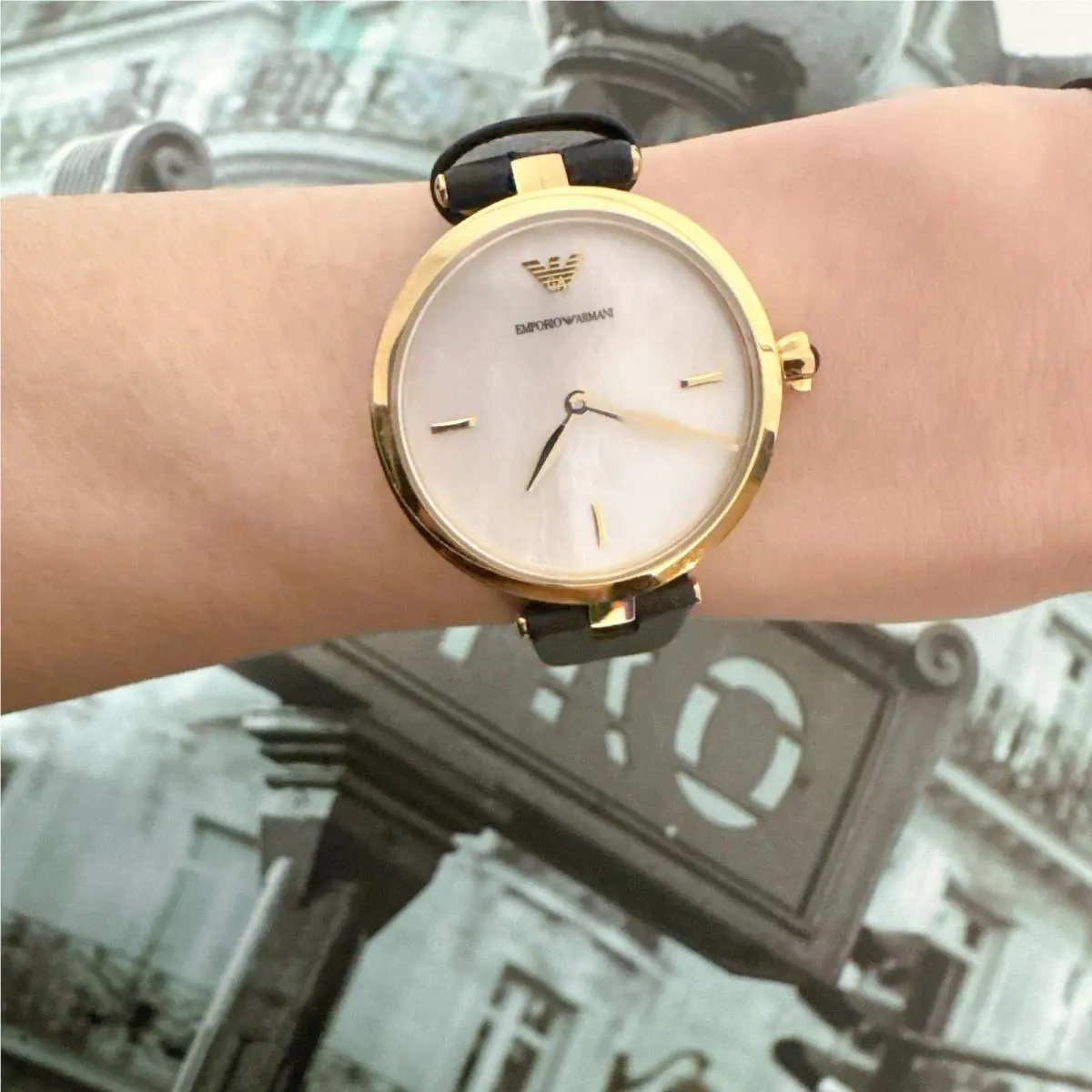 Emporio Armani Arianna AR11200 Ladies Black Leather Strap Watch