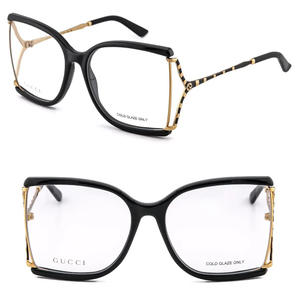 Gucci GG0592O 0592 Black Gold Snake Stripe Retro Eyeglasses 60mm 001 Optical