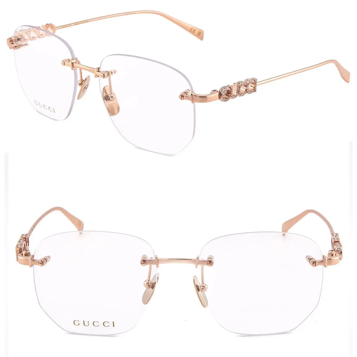 Gucci GG1806O 1806 Rose Gold Crystal Logo Metal Optical Eyeglasses 54mm 003