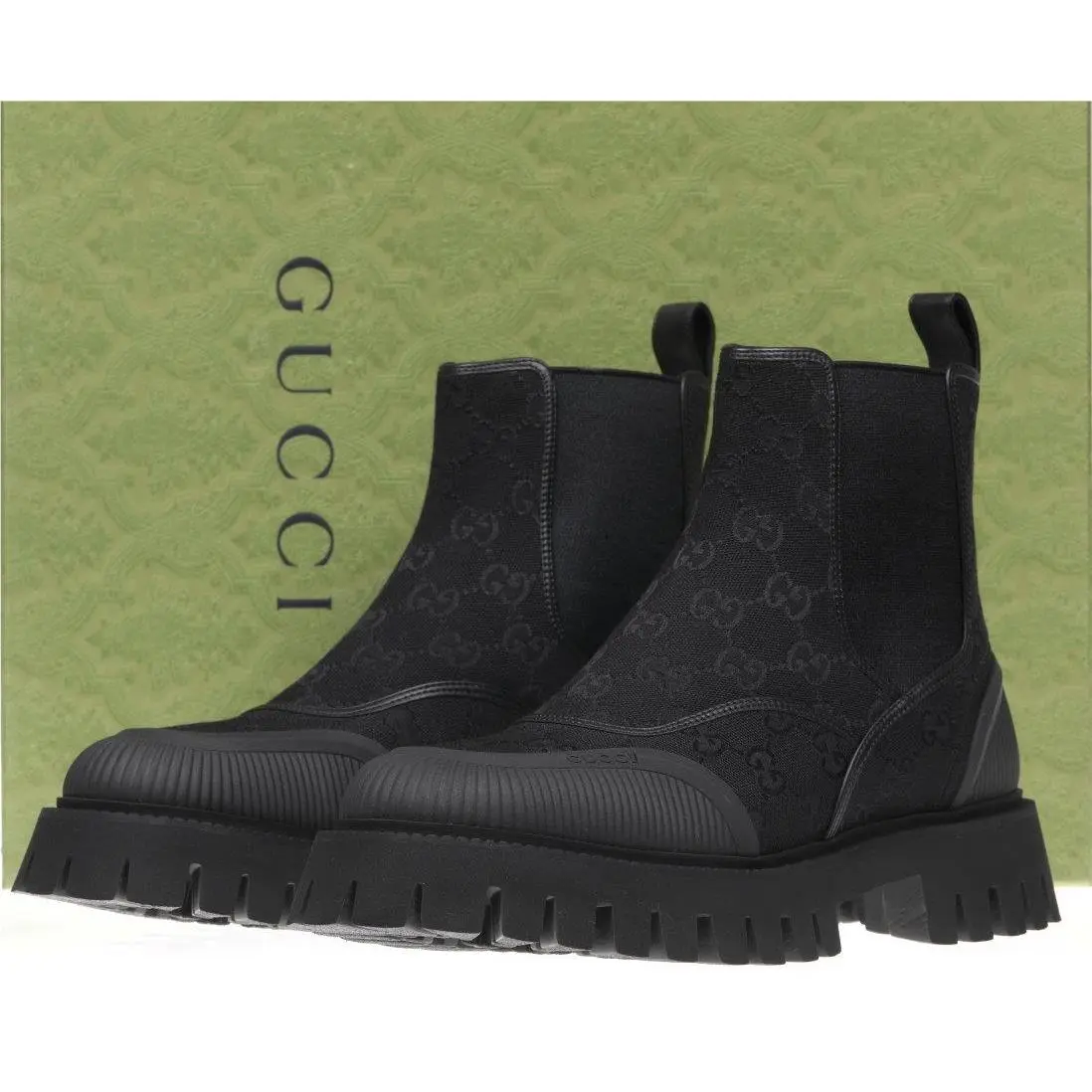 Luxury Men`s GG Black Canvas Ankle Boots Shoes 8/US 8.5 by Gucci
