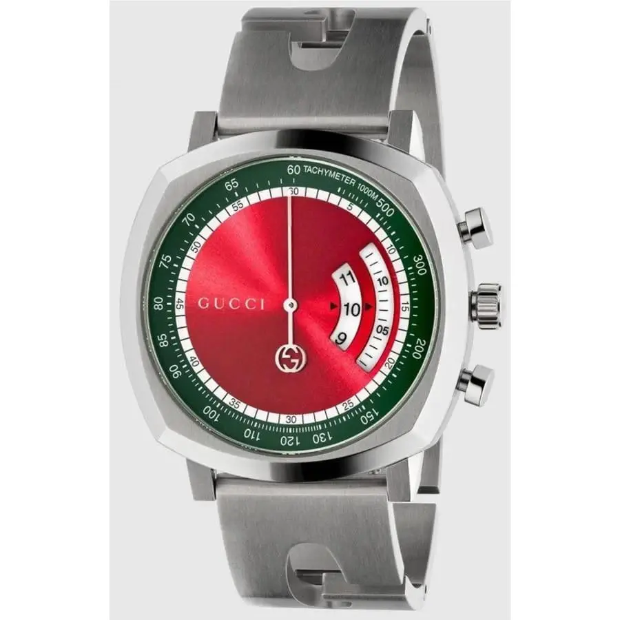 Gucci Grip YA157303 Men’s Chronograph 40 mm - Dial: Red, Band: Silver, Bezel: Silver
