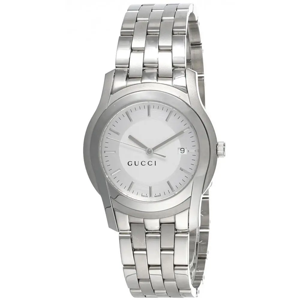 Gucci 5505 Series 36mm Quartz Silver Dial Men`s Watch YA055212 - Dial: Silver, Band: Silver, Bezel: Silver