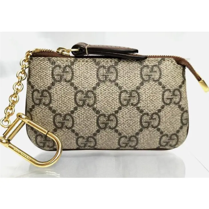 Gucci Coin Purse Case Key Holder Brown Beige GG Supreme Leather Bag