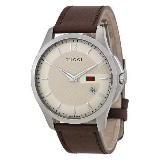 Gucci G-timeless Men`s Beige Dial Leather Band Watch - YA126303