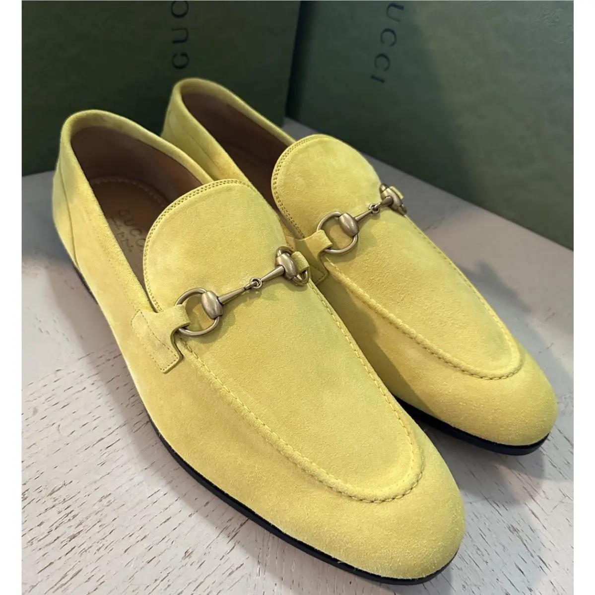 Gucci Men M. Jordaan Moc Suede Loafers Shoes Yellow 15.5 US/15 UK 406994