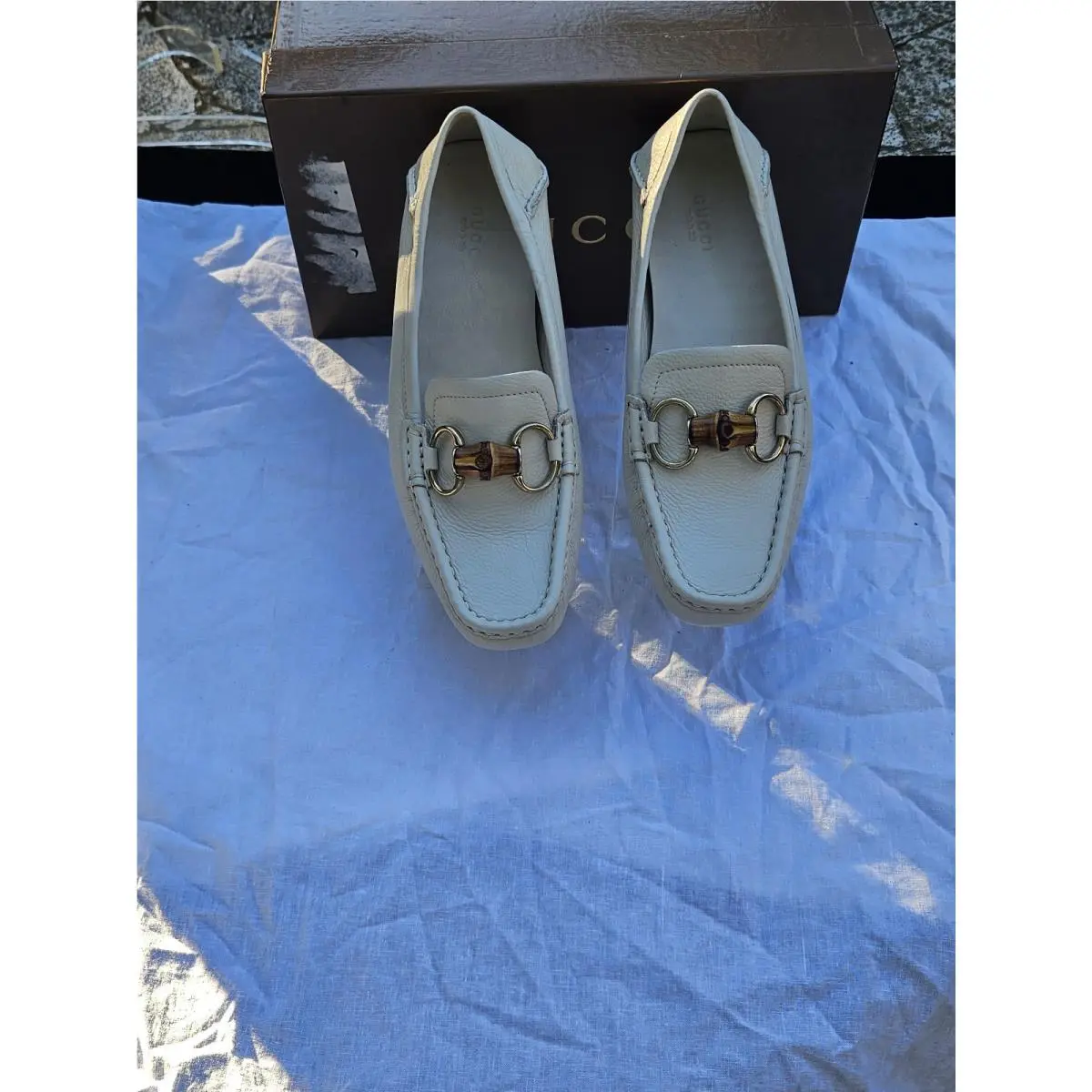 Gucci Bamboo Mystic White Loafers Shoes 37 G