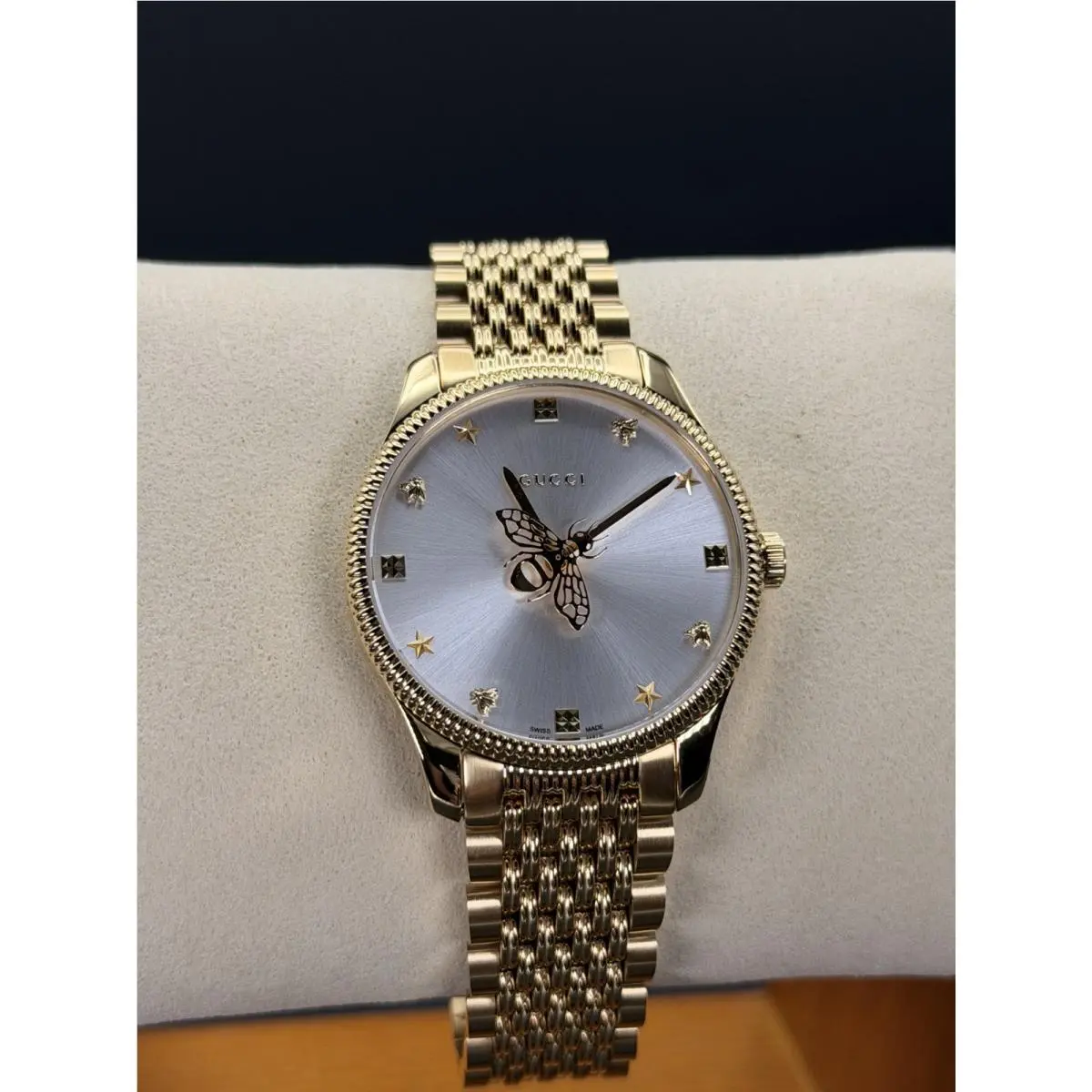 G-timeless 36MM Gold Pvd Silver Dial Slim Unisex Watch YA1264155 by Gucci
