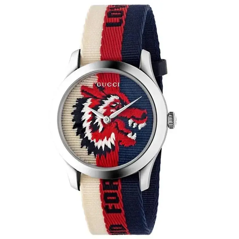 Gucci G-timeless Wolf Motif Dial Multicolor Nylon Unisex Watch YA1264059