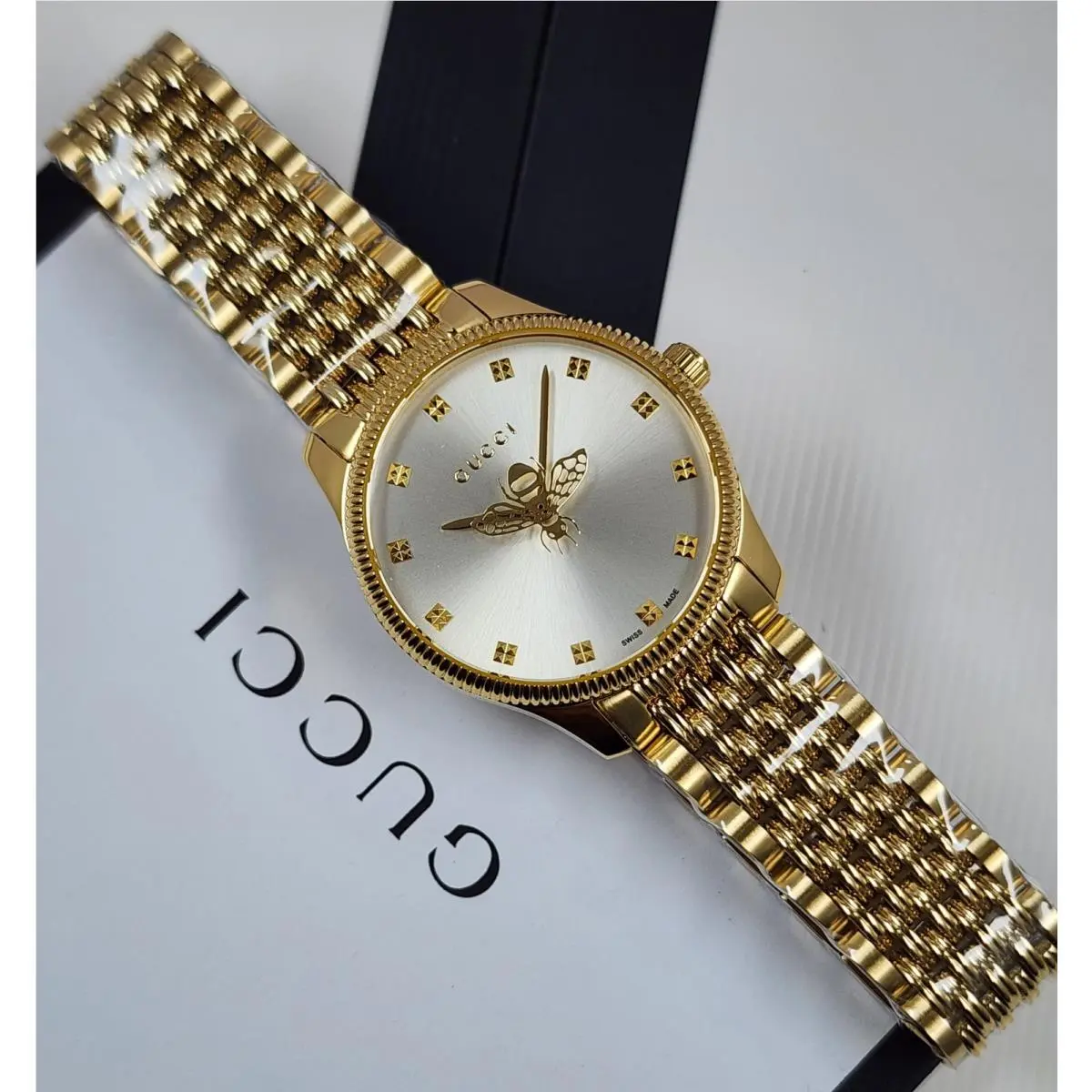 G-timeless Bee Gold Tone Swiss Quartz Women`s Watch YA1265021 Silver Dial by Gucci