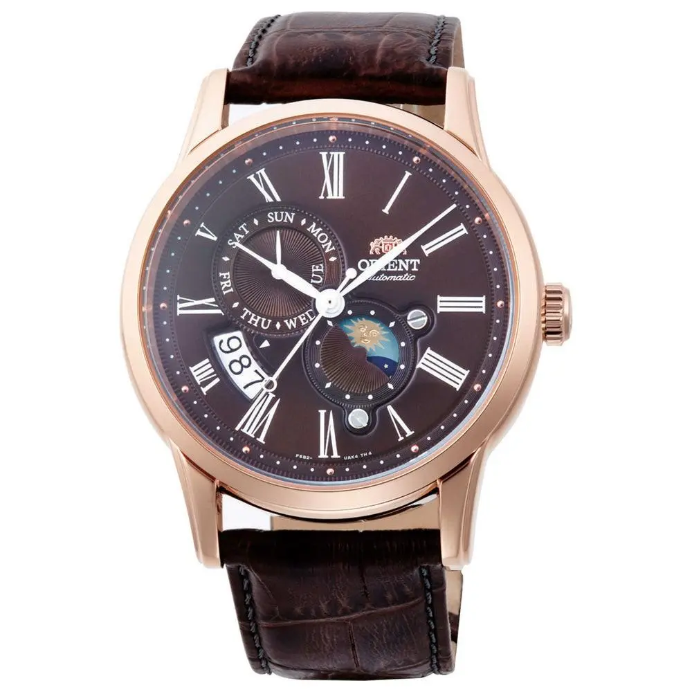 Sun & Moon Version 3 Men`s Sun Moon Version 3 Brown Dial Automatic 42mm Watch RA-AK0009T by Orient