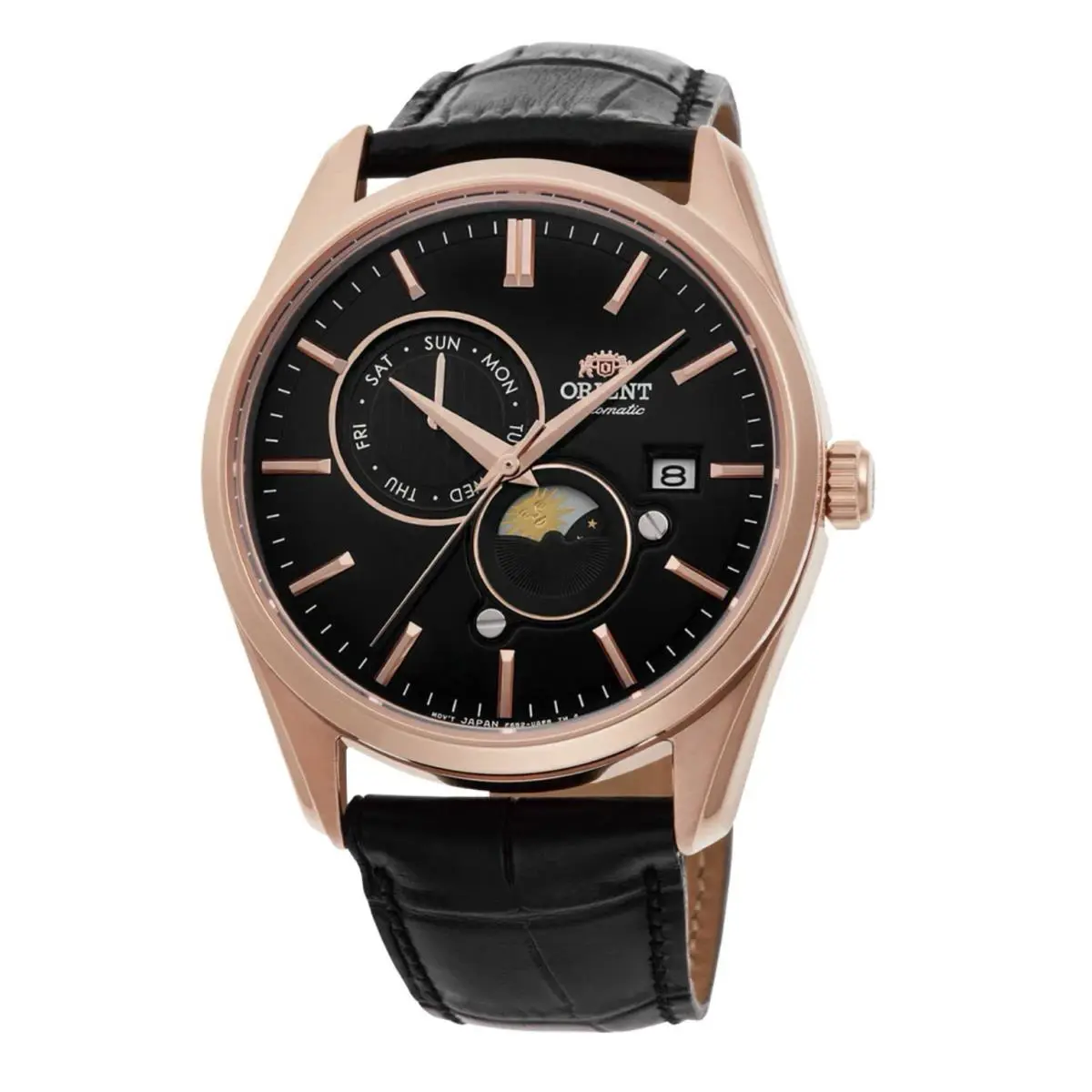 Orient Black Dial Date Day and Moon and Sun Men’s Watch RA-AK0309B30B