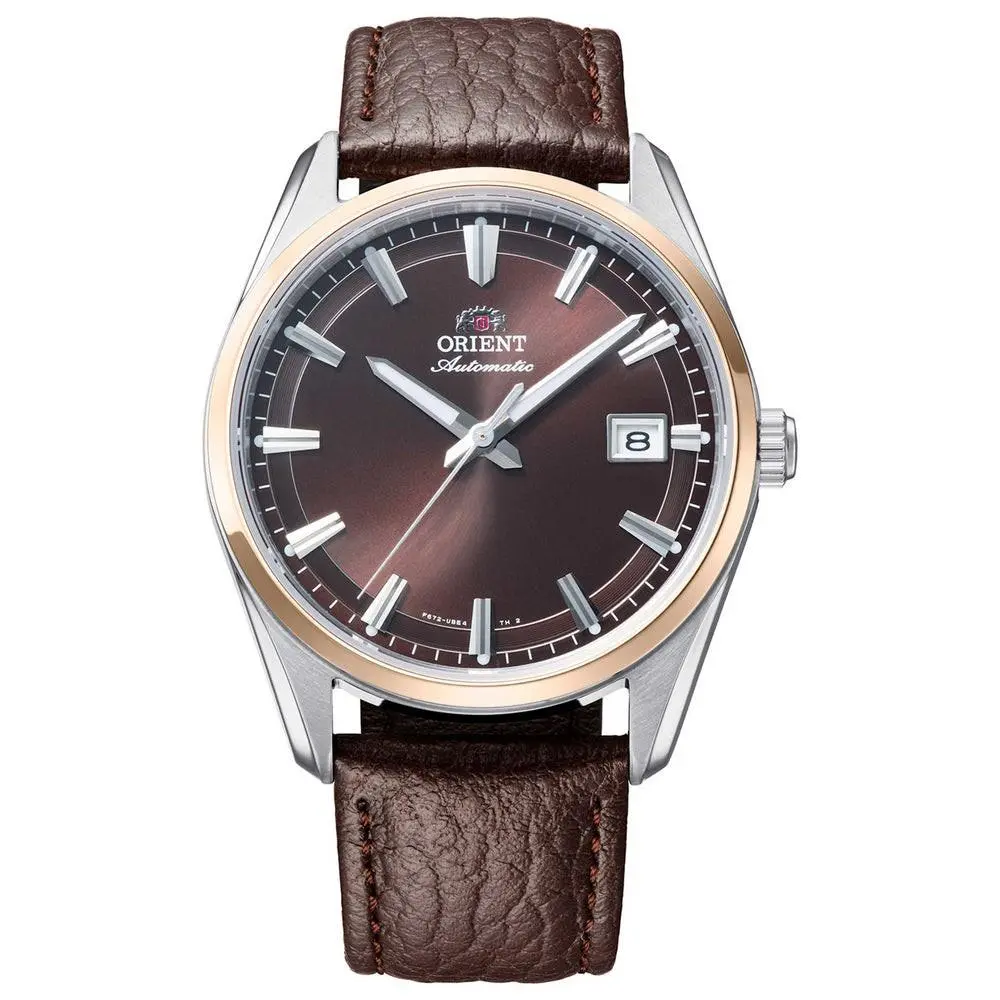 Orient Men`s Stretto Date Brown Dial Automatic 38mm Watch RA-AC0R03Y - Dial: Brown, Band: Brown, Bezel: Gold-Tone