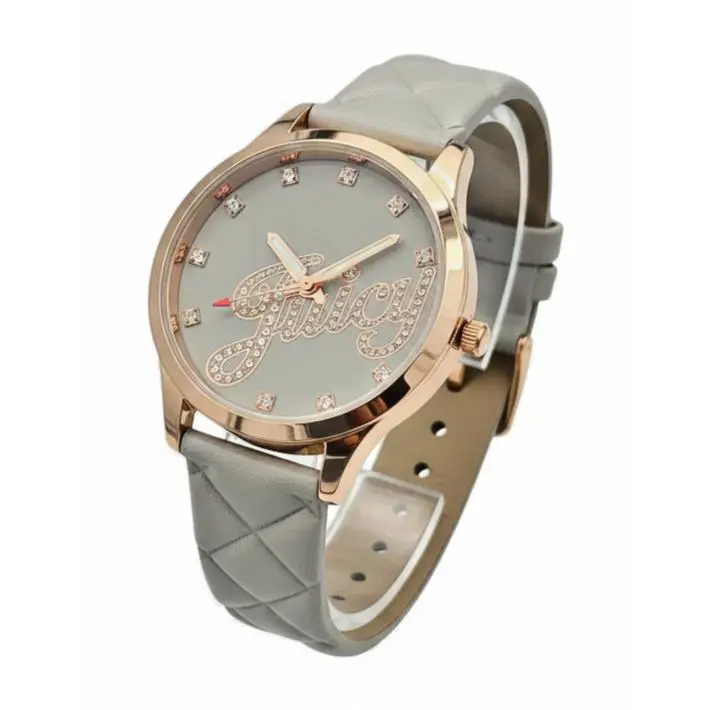 Juicy Couture Black Label Watch Grey Strap Rhinestone w/ Gold Glow In Dark
