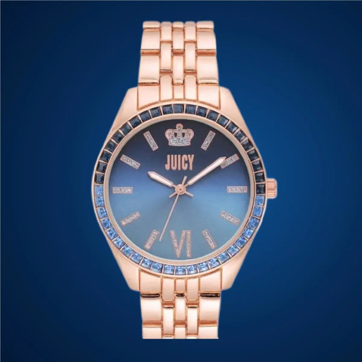 Juicy Couture Black Label Blue Ombre Metallic Rose Gold Tone Bracelet Watch