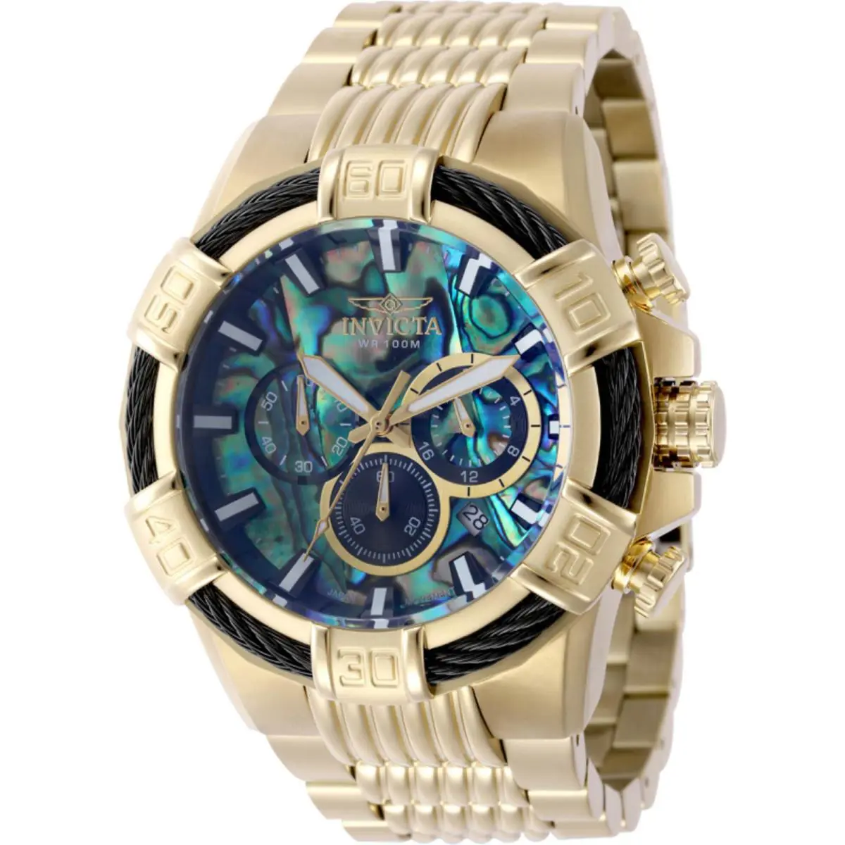 Invicta Men`s Watch Bolt Iridescent Abalone Dial Yellow Gold Bracelet 49899 - Dial: Iridescent, Band: Yellow