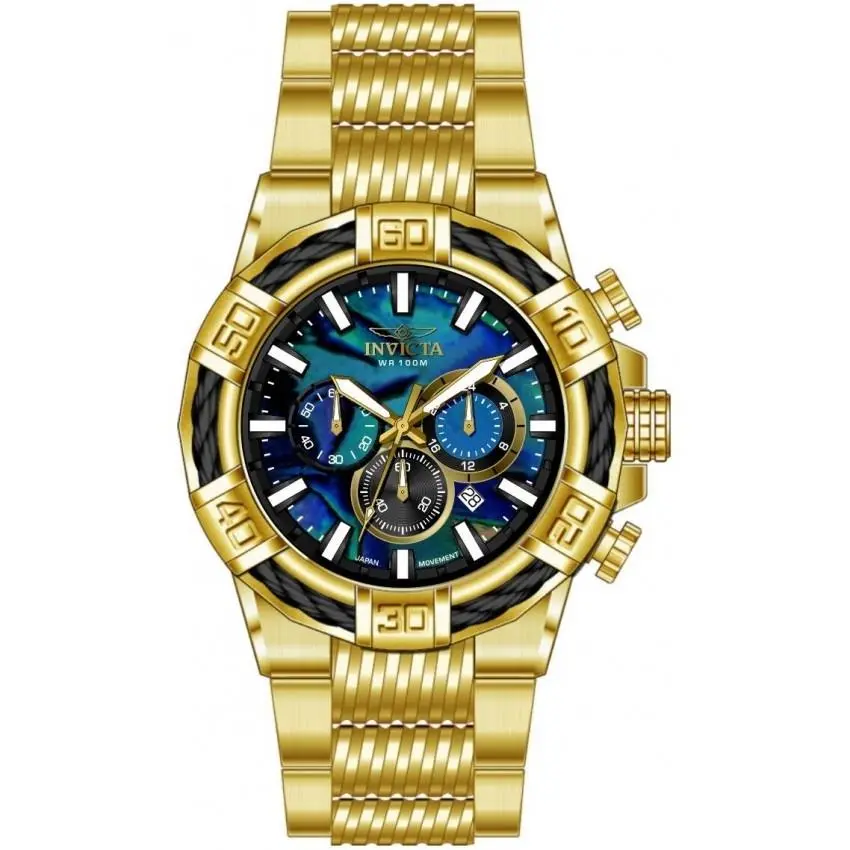 Invicta Bolt Chronograph Gmt Quartz Iridescent Dial Men`s Watch 49899 - Dial: Iridescent, Band: Gold-tone, Bezel: Gold-tone