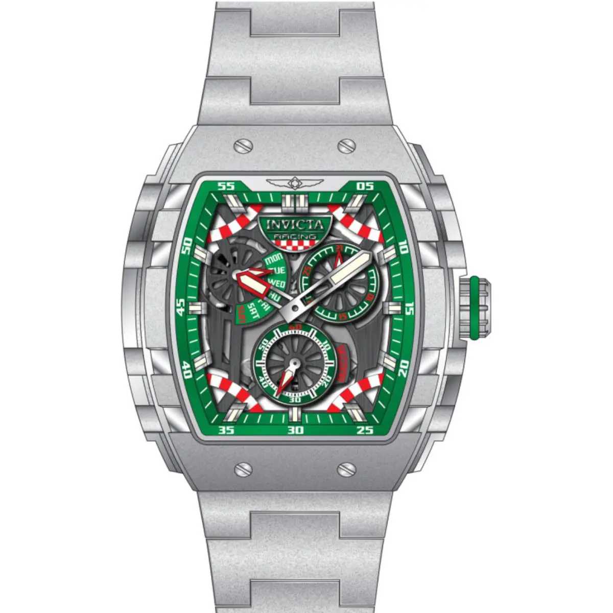 Invicta Men`s Watch Invicta Racing Gunmetal Green Grey Dial Bracelet 49219 - Dial: Gunmetal, Grey, Green, Band: Silver