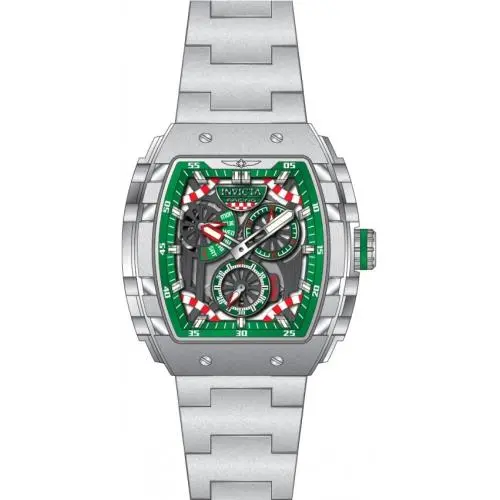 Invicta Racing Gunmetal and Green and Grey Dial Men`s Watch 49219 - Dial: Gunmetal and Green and Grey, Band: Silver-tone, Bezel: Silver-tone