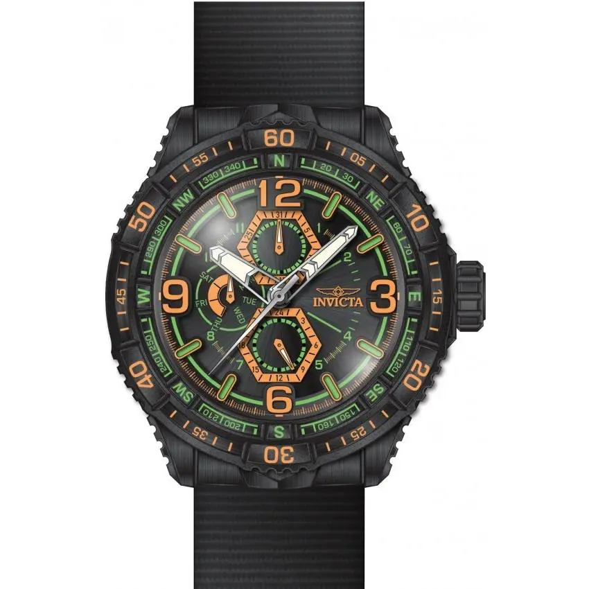 Invicta Men`s Watch Coalition Forces Rotating Bezel Black Dial Nylon Strap 49632 - Dial: Black, Band: Black