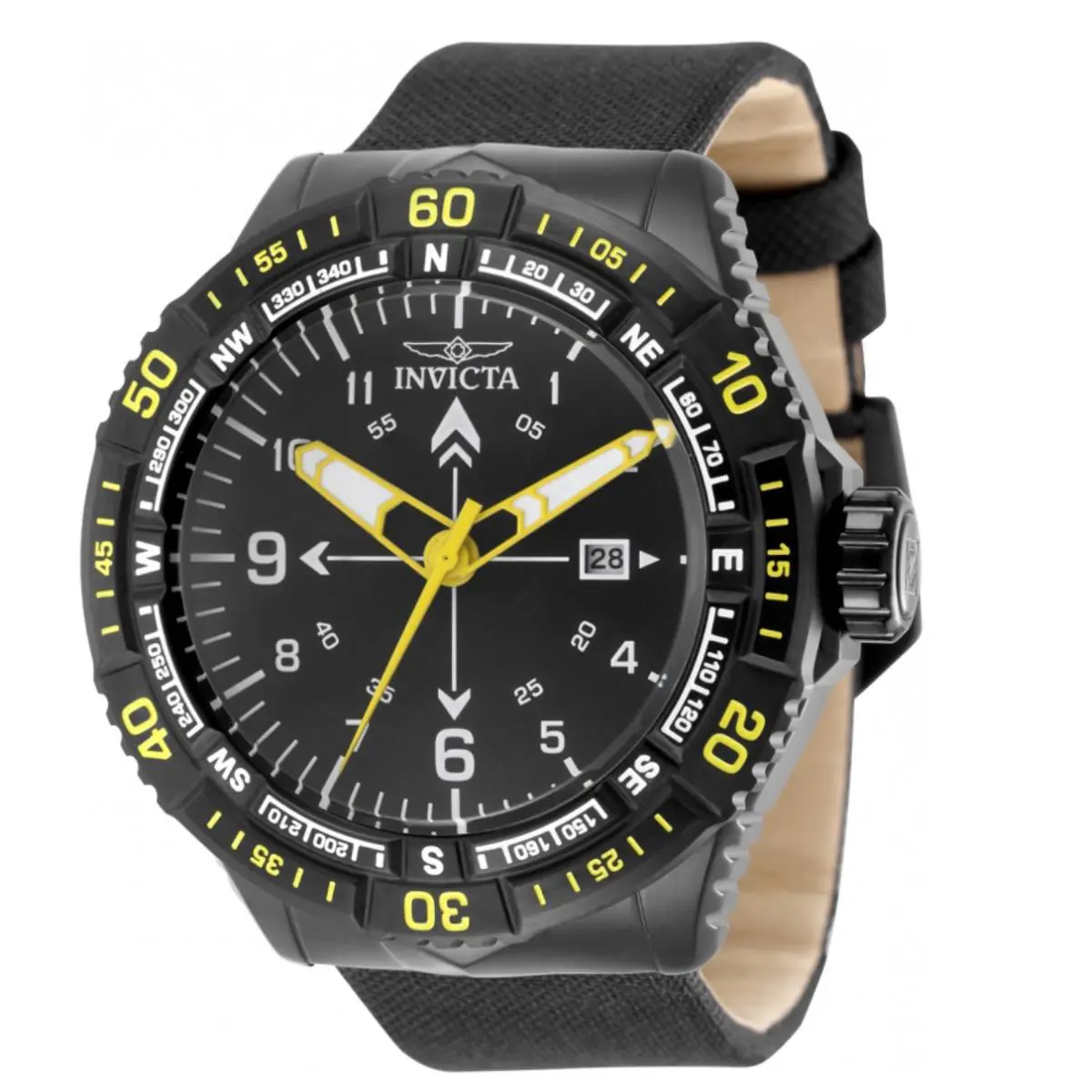Invicta Coalition Forces Men`s Axis Ranger 49mm Black Compass Bezel Watch 49509 - Dial: Black, White, Band: Black, Bezel: Black, White, Yellow