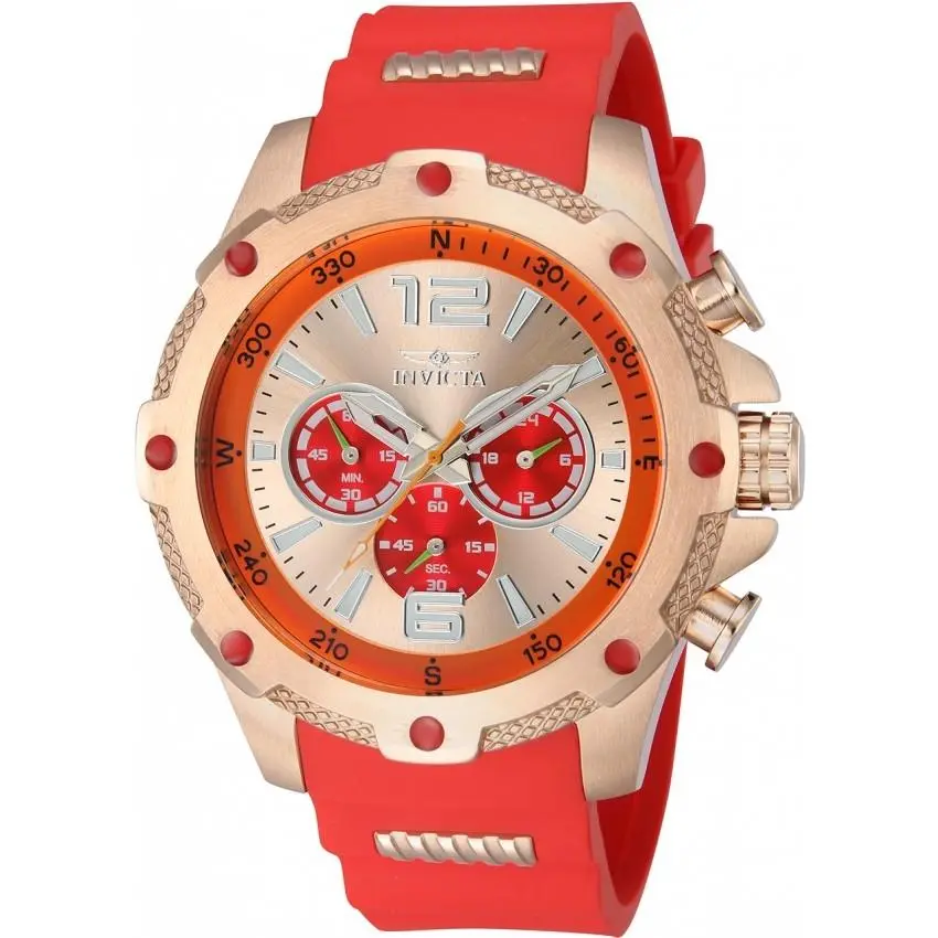 Invicta I-force Chronograph Gmt Quartz Rose Gold Dial Men`s Watch 43004 - Dial: Rose Gold-tone, Band: Two-tone (Red and Rose Gold), Bezel: Rose Gold-tone