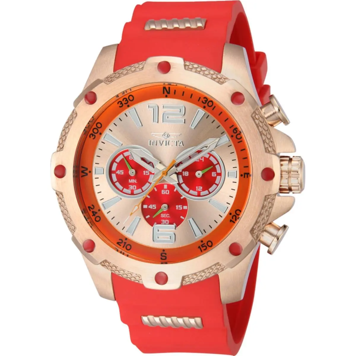 Invicta Men`s Watch I-force Chrono Rose Gold Steel and Red Silicone Strap 43004 - Dial: Ivory, Red, Orange, Band: Red, Rose